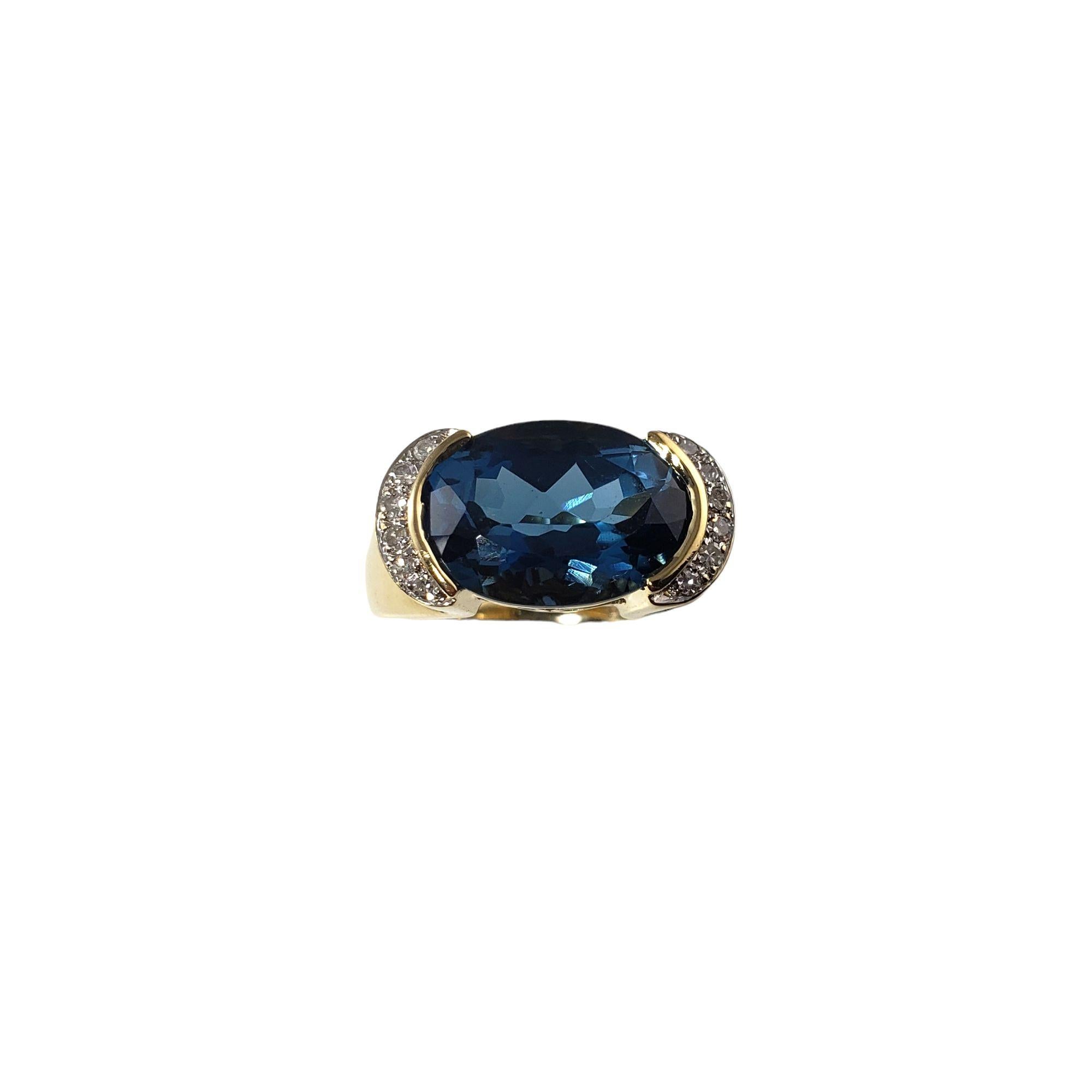 14 Karat Yellow Gold Blue Topaz Diamond Ring Size 6.25 #14834 For Sale 1
