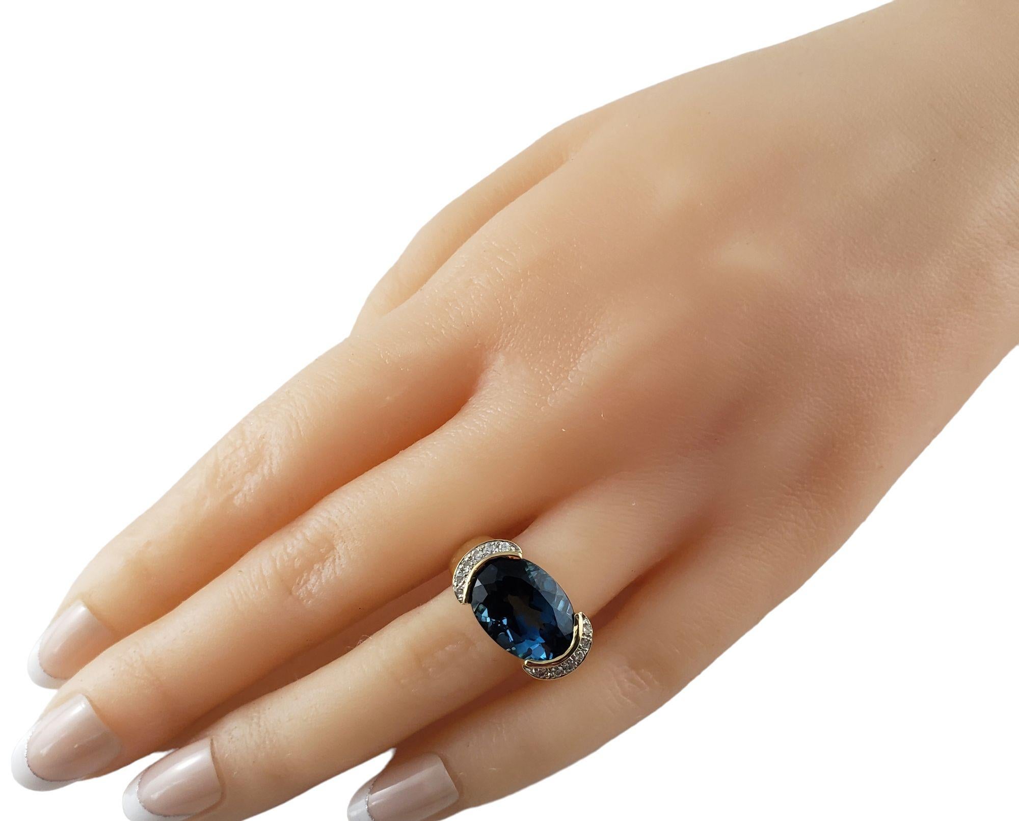 14 Karat Yellow Gold Blue Topaz Diamond Ring Size 6.25 #14834 For Sale 3