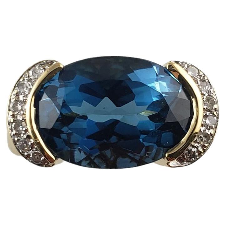 14 Karat Yellow Gold Blue Topaz Diamond Ring Size 6.25 #14834 For Sale