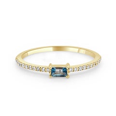 14 Karat Yellow Gold Blue Topaz Stackable Birthstone Ring, November Gemstone