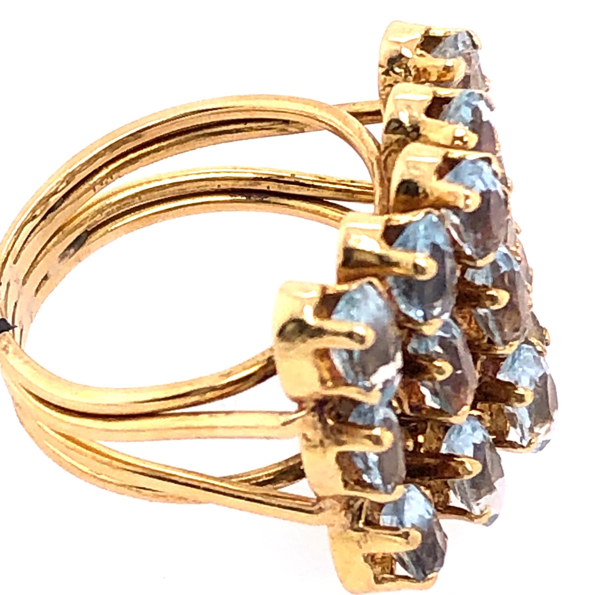 Women's or Men's 14 Karat Yellow Gold Blue Topaz Three-Tier Ring For Sale