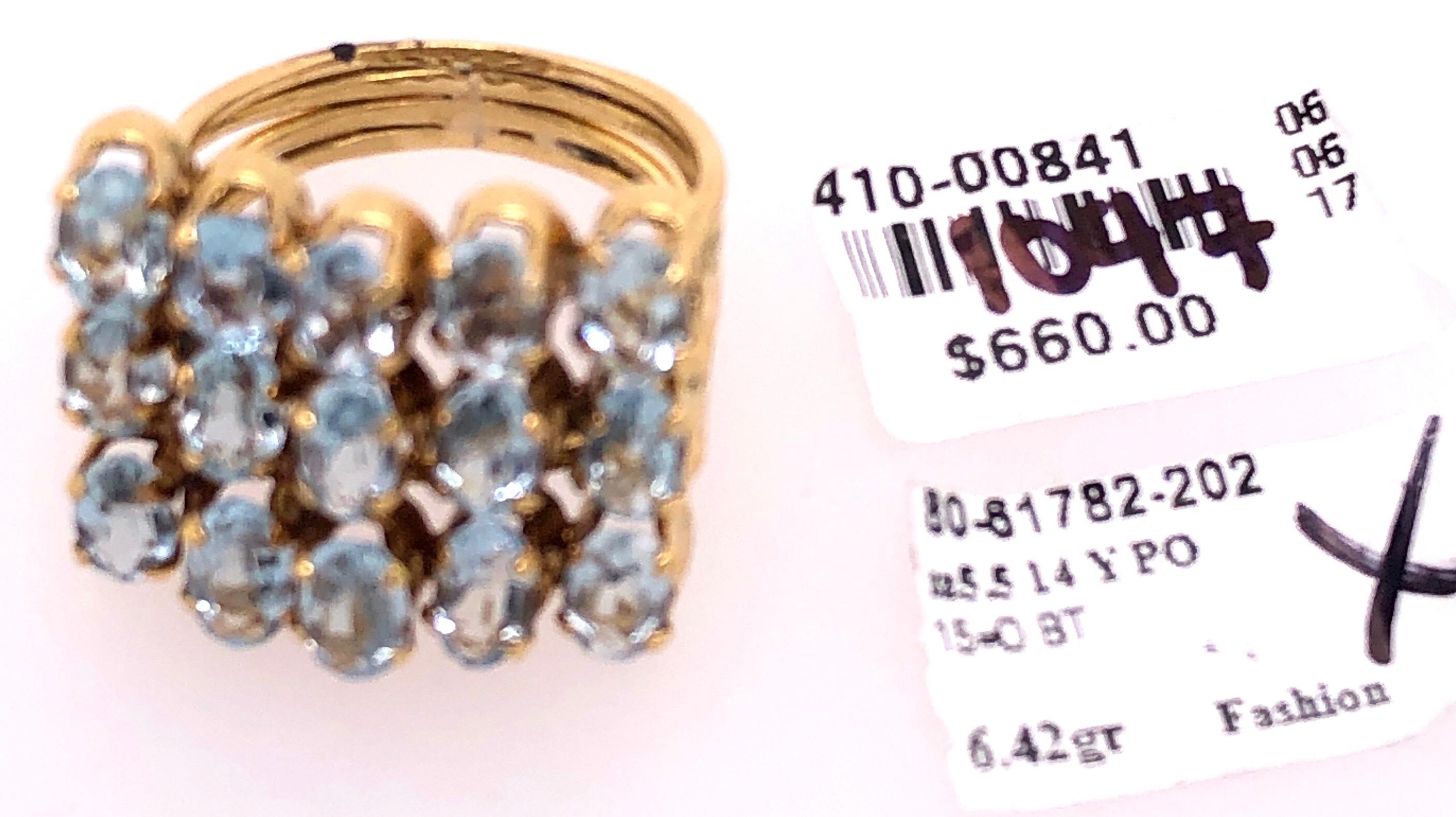 14 Karat Yellow Gold Blue Topaz Three-Tier Ring For Sale 2