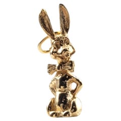Breloque lapin en or jaune 14 carats à tête de bouleau avec nœud papillon n° 20346