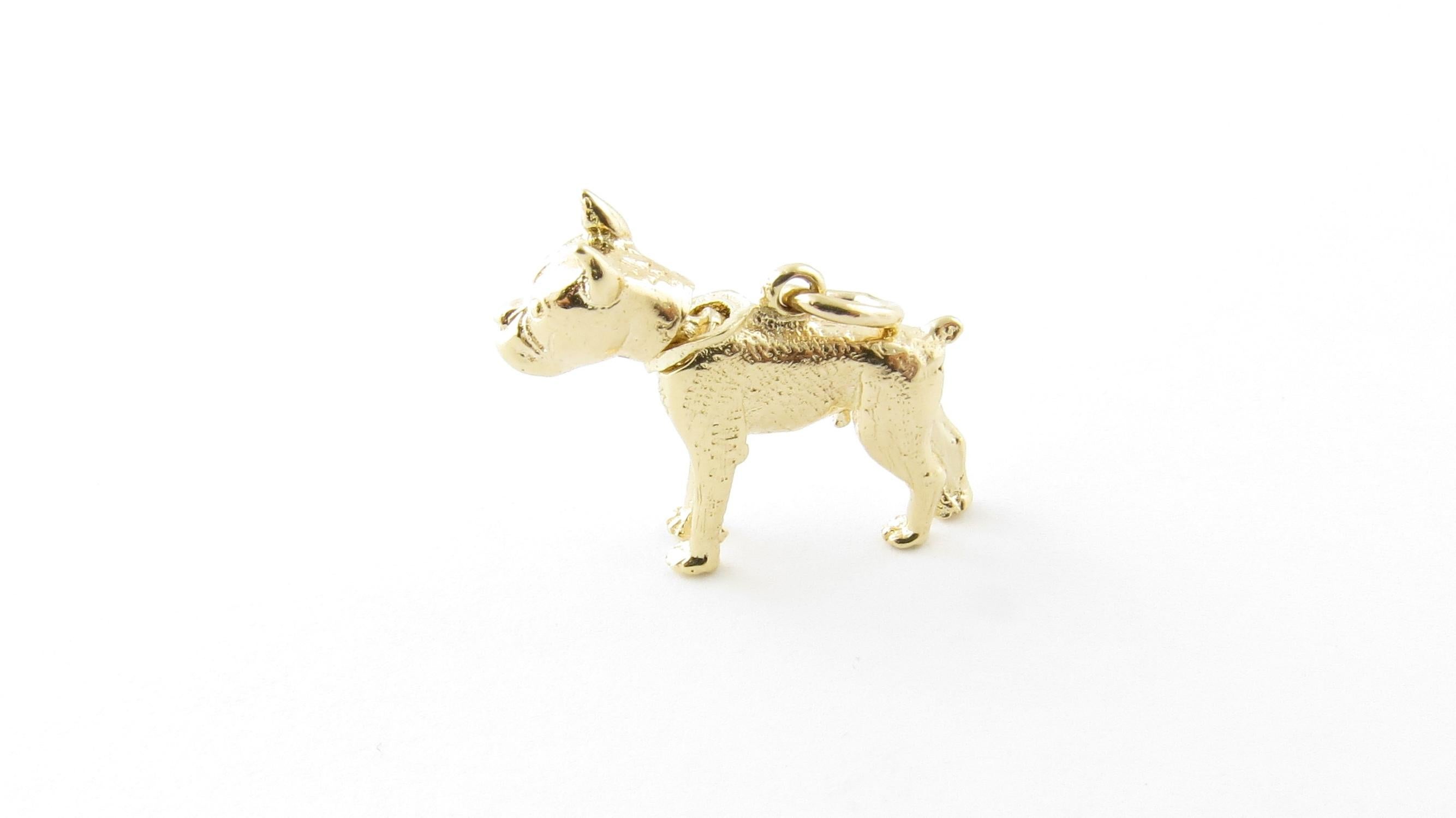 Vintage 14 Karat Yellow Gold Bobble Head Dog Charm.

This lovely 3D bobble head charm features a handsome dog meticulously detailed in 14K yellow gold.

Size: 19 mm x 19 mm

Weight: 2.7 dwt. / 4.2 gr.

Stamped: 14K

Very good condition,