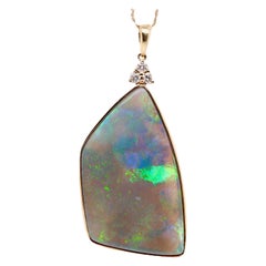 14 Karat Yellow Gold Boulder Opal and Diamond Pendant with Chain