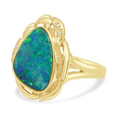 14 Karat Yellow Gold Boulder Opal & Diamond Ring
