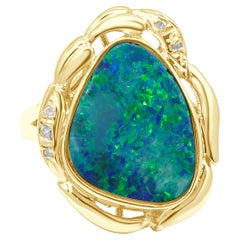 14 Karat Yellow Gold Boulder Opal & Diamond Ring