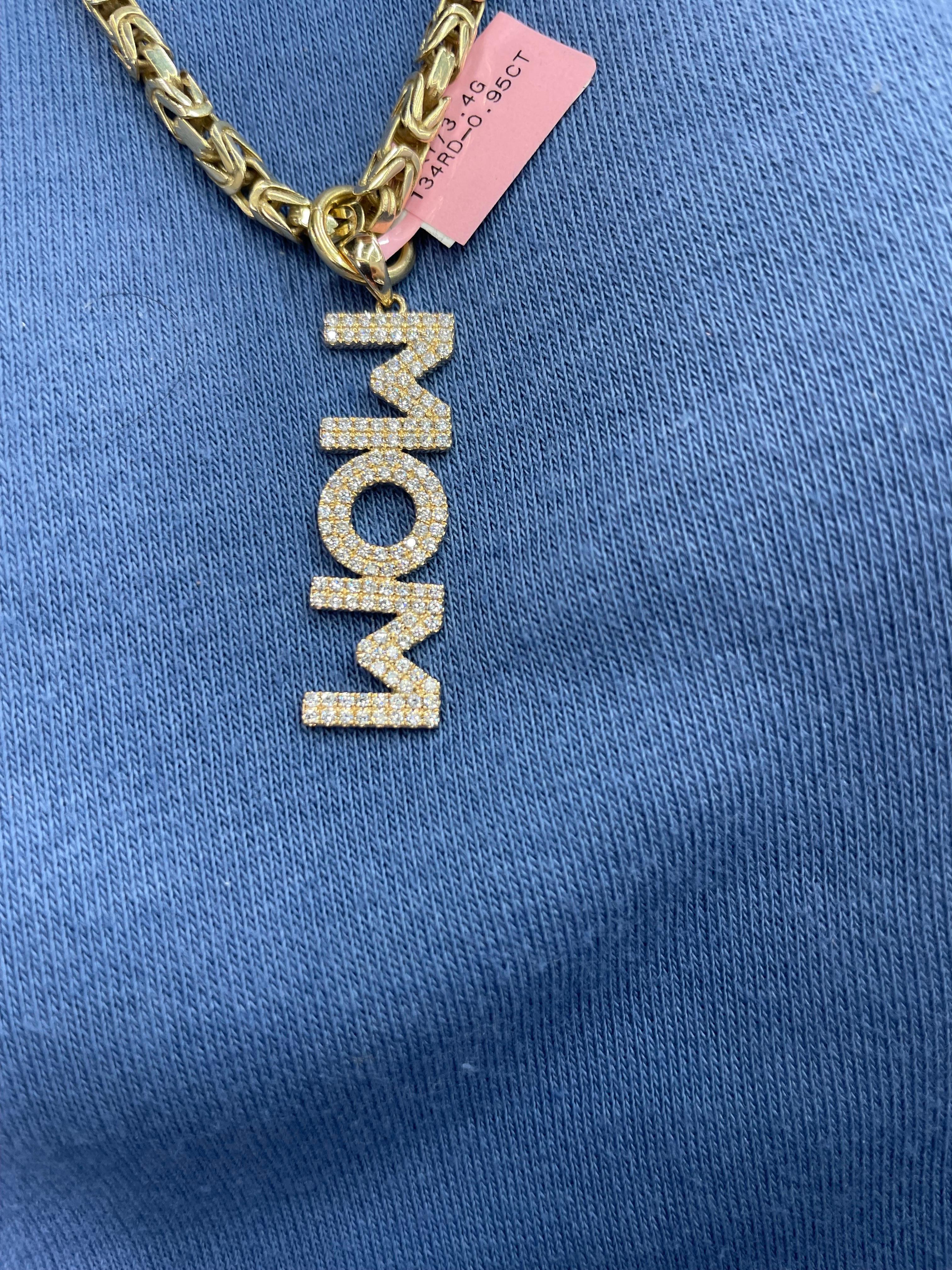 Diamond MOM Boxed Pendant 14 Karat Yellow Gold 0.95 Carats 3.4 Grams In New Condition For Sale In New York, NY
