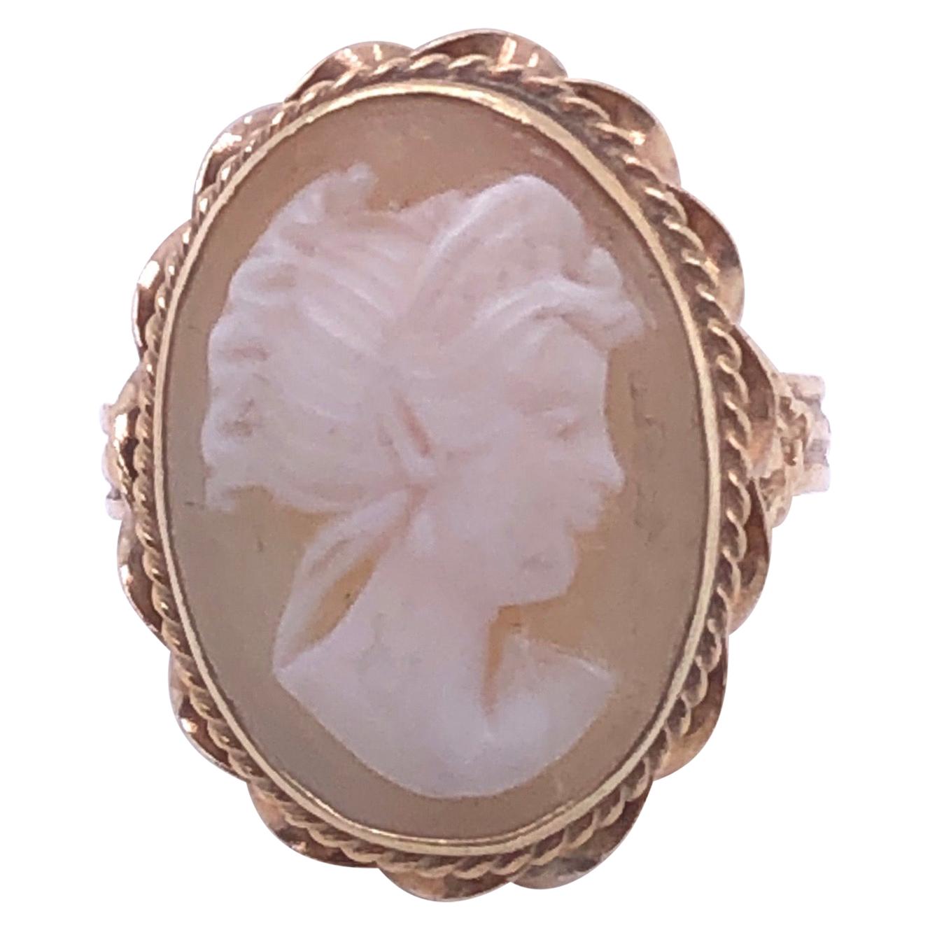 14 Karat Yellow Gold Braided Frame Cameo Ring For Sale