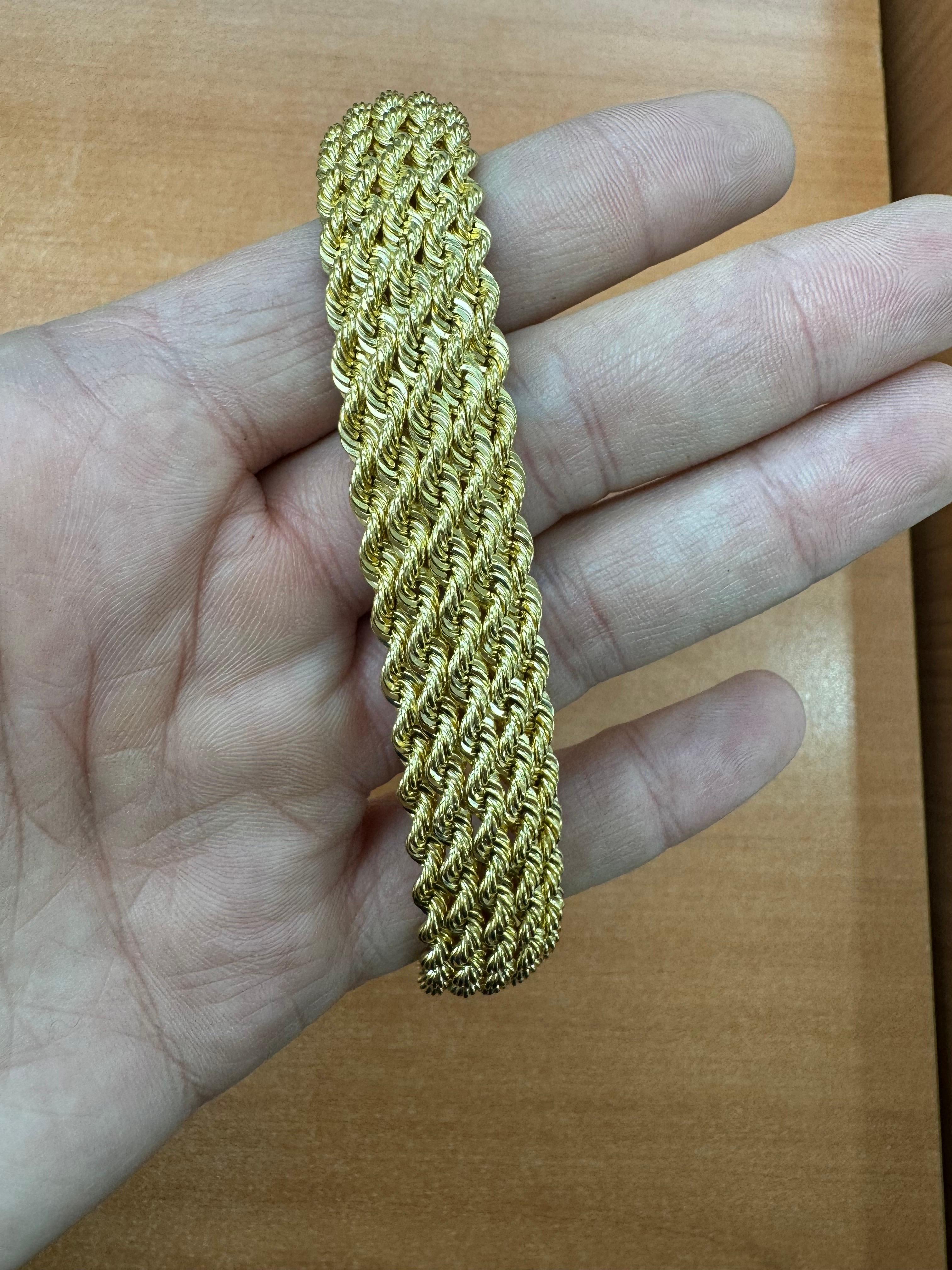 Contemporary 14 Karat Yellow Gold Braided Twist Bracelet 21.1 Grams 8.25 Inches For Sale