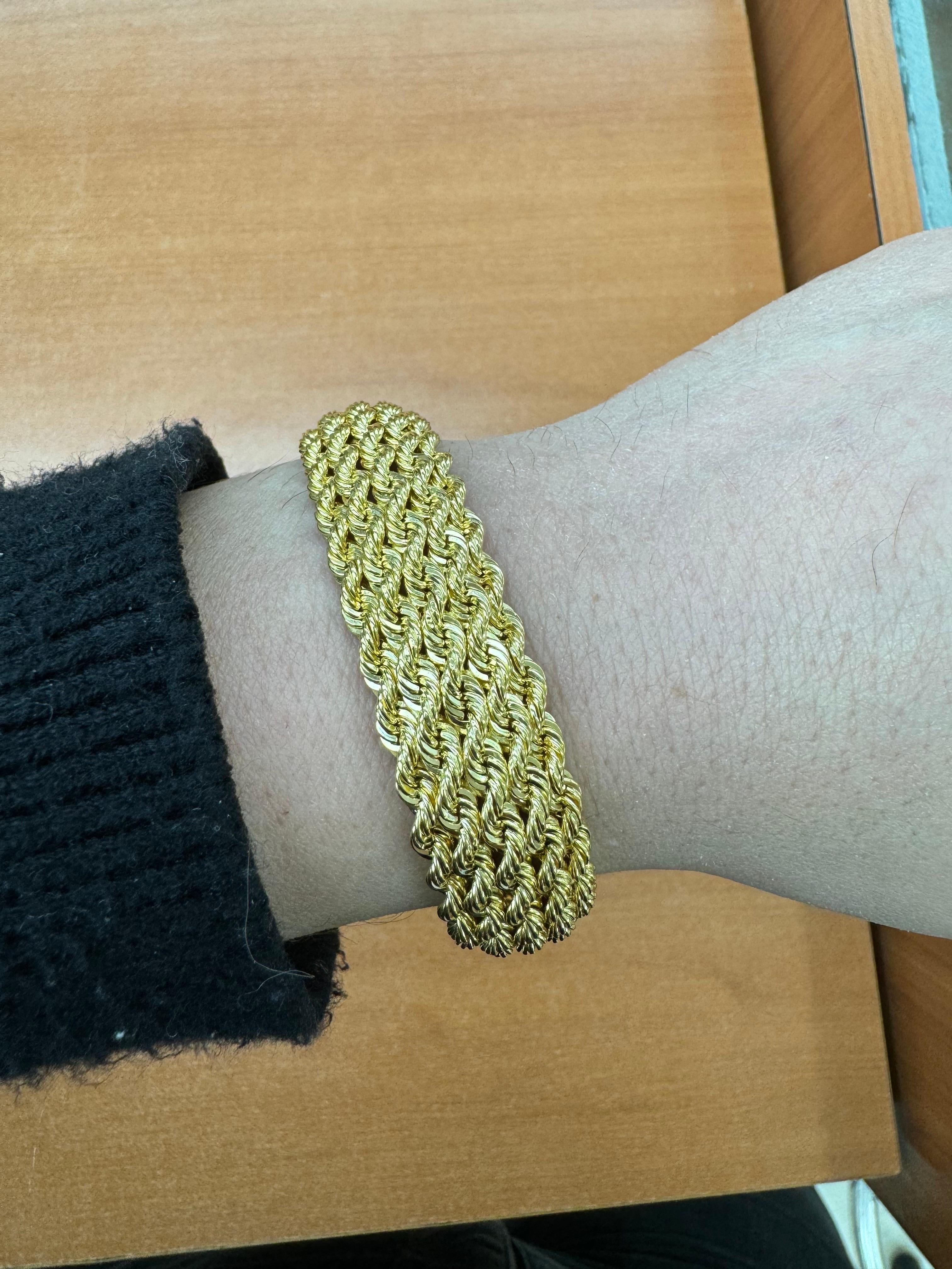 Women's 14 Karat Yellow Gold Braided Twist Bracelet 21.1 Grams 8.25 Inches For Sale