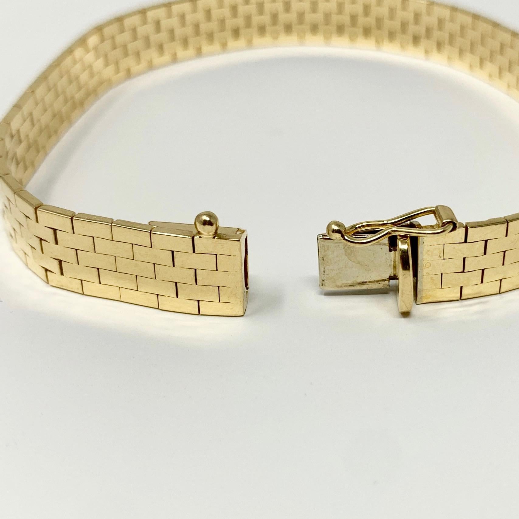 Women's 14 Karat Yellow Gold Brick Pattern Strap Bracelet