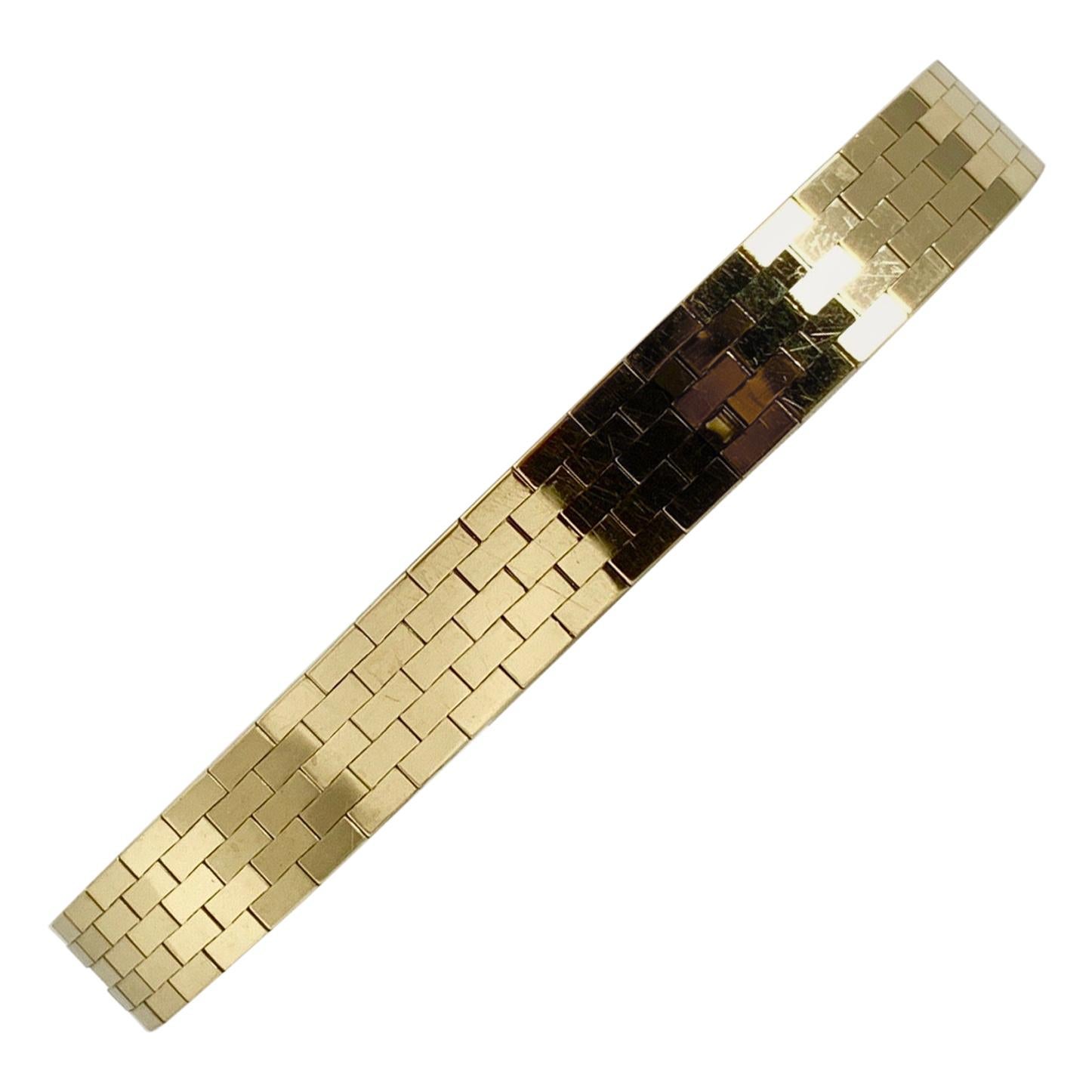 14 Karat Yellow Gold Brick Pattern Strap Bracelet
