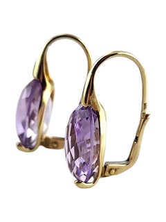 14 Karat Yellow Gold Briolette Cut Amethyst Lever Back Earrings #19019