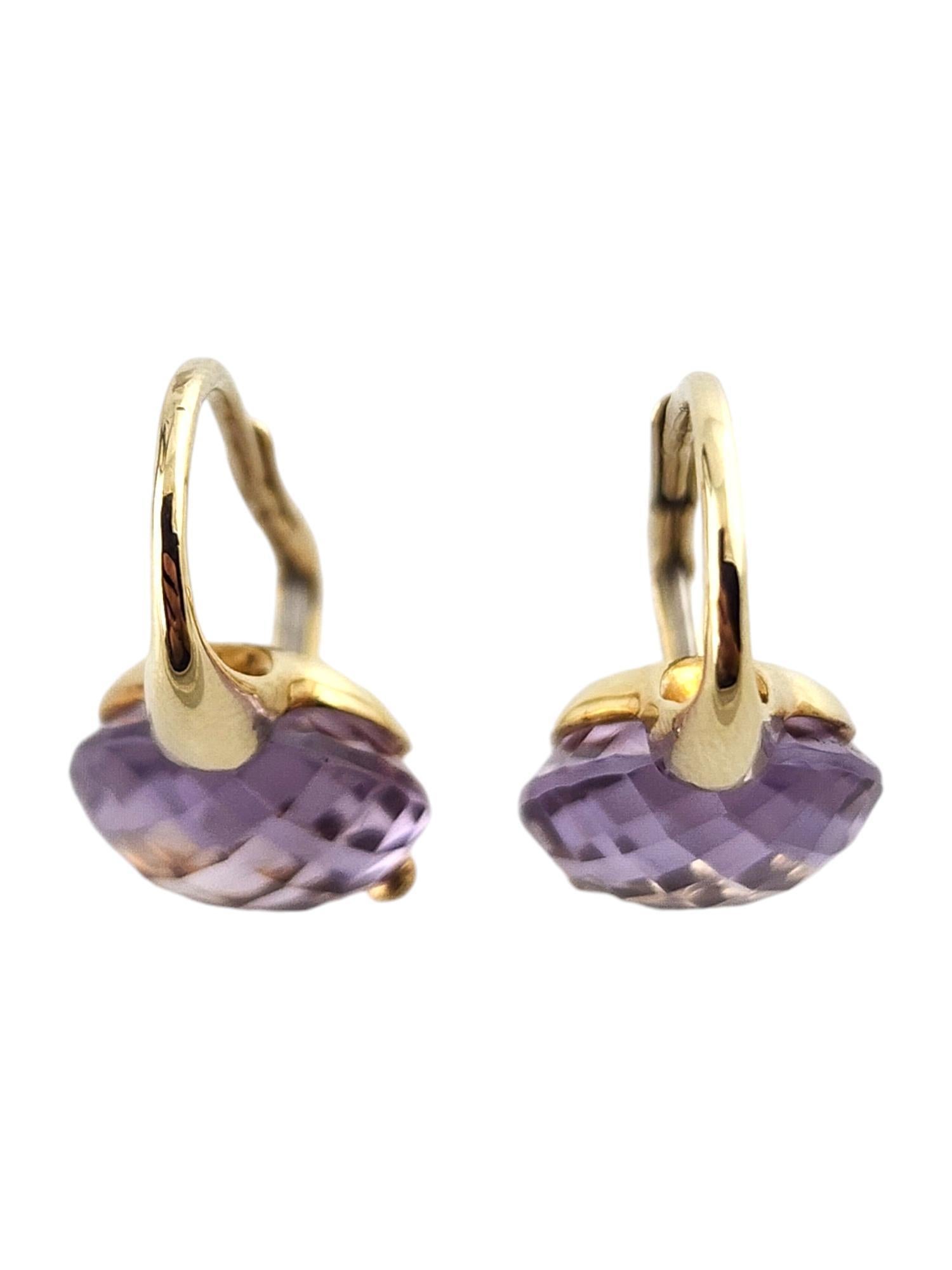 14 Karat Gelbgold Briolette-Schliff Amethyst-Ohrringe mit Hebelverschluss #19019 im Zustand „Gut“ im Angebot in Washington Depot, CT