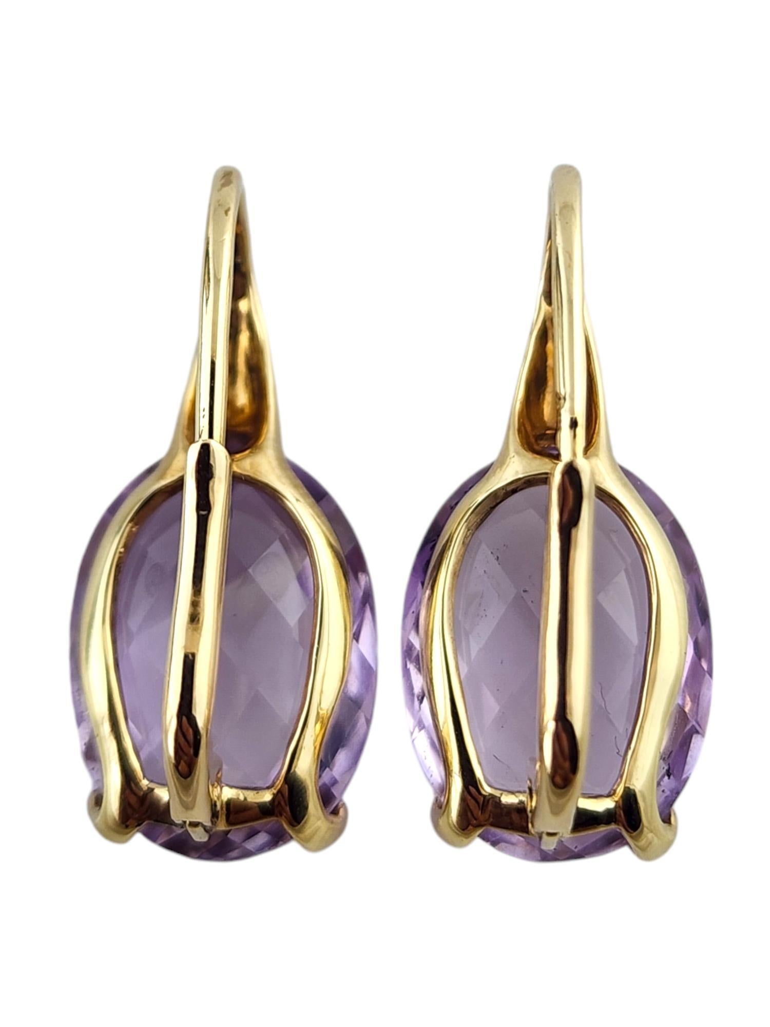 14 Karat Gelbgold Briolette-Schliff Amethyst-Ohrringe mit Hebelverschluss #19019 Damen im Angebot