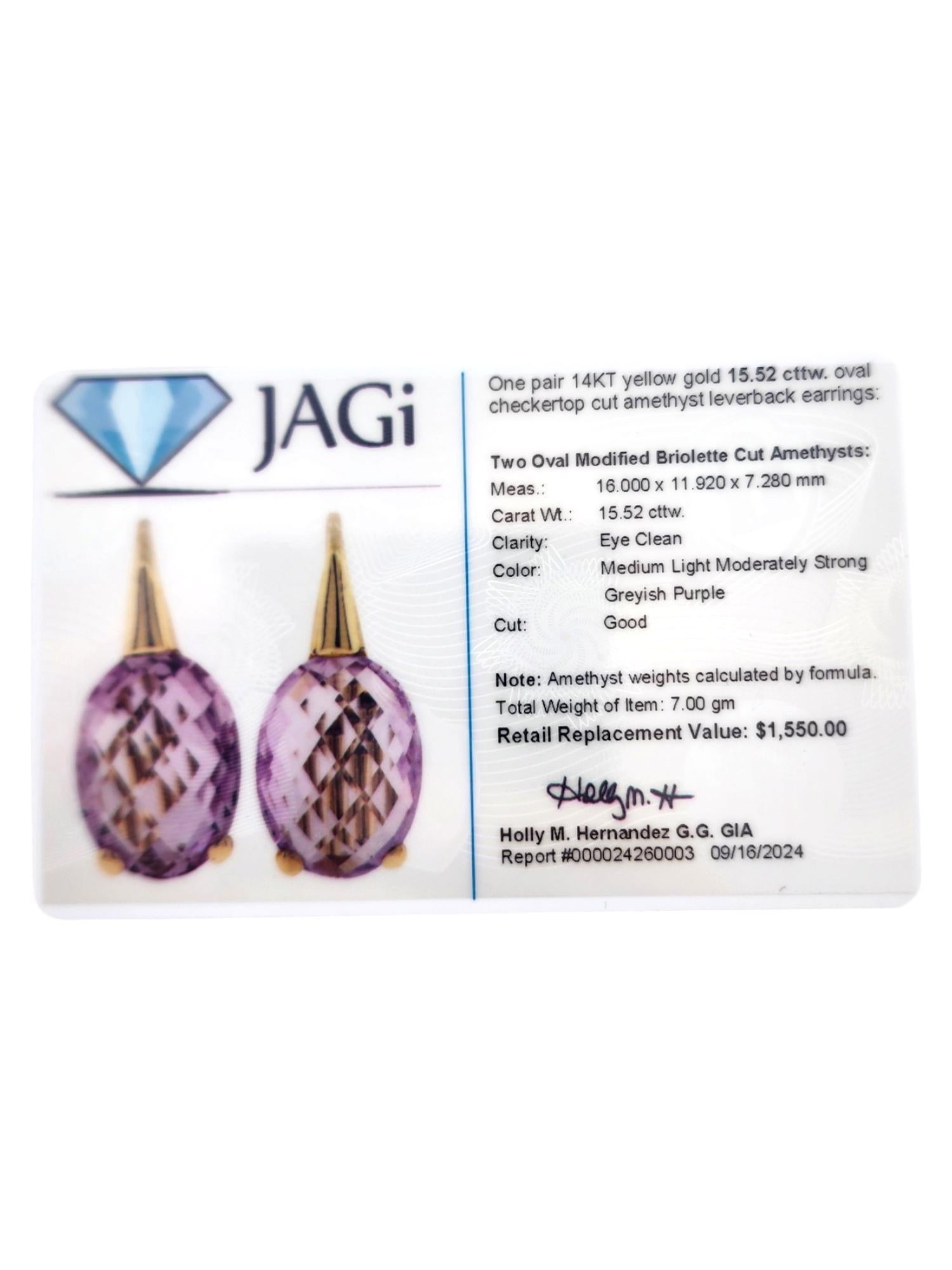 14 Karat Gelbgold Briolette-Schliff Amethyst-Ohrringe mit Hebelverschluss #19019 im Angebot 4