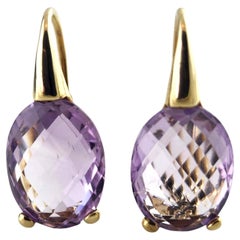 14 Karat Yellow Gold Briolette Cut Amethyst Lever Back Earrings #19019