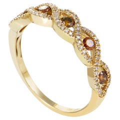 14 Karat Yellow Gold Brown and White Diamond Braided Band Ring