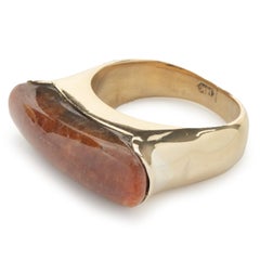 14 Karat Yellow Gold Brown Jade Ring