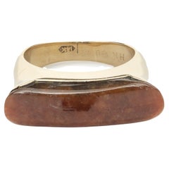 Anello di giada marrone in oro giallo 14 carati