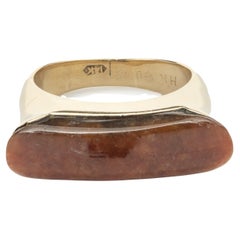 14 Karat Yellow Gold Brown Jade Ring