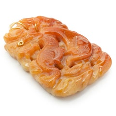 14 Karat Yellow Gold Brownish Red Carved Jade Pendant