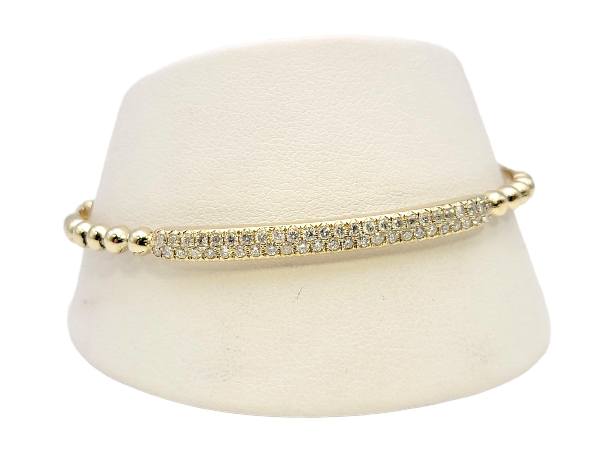 14 Karat Yellow Gold Bubble Style Narrow Stacking Bangle Bracelet with Diamonds For Sale 5