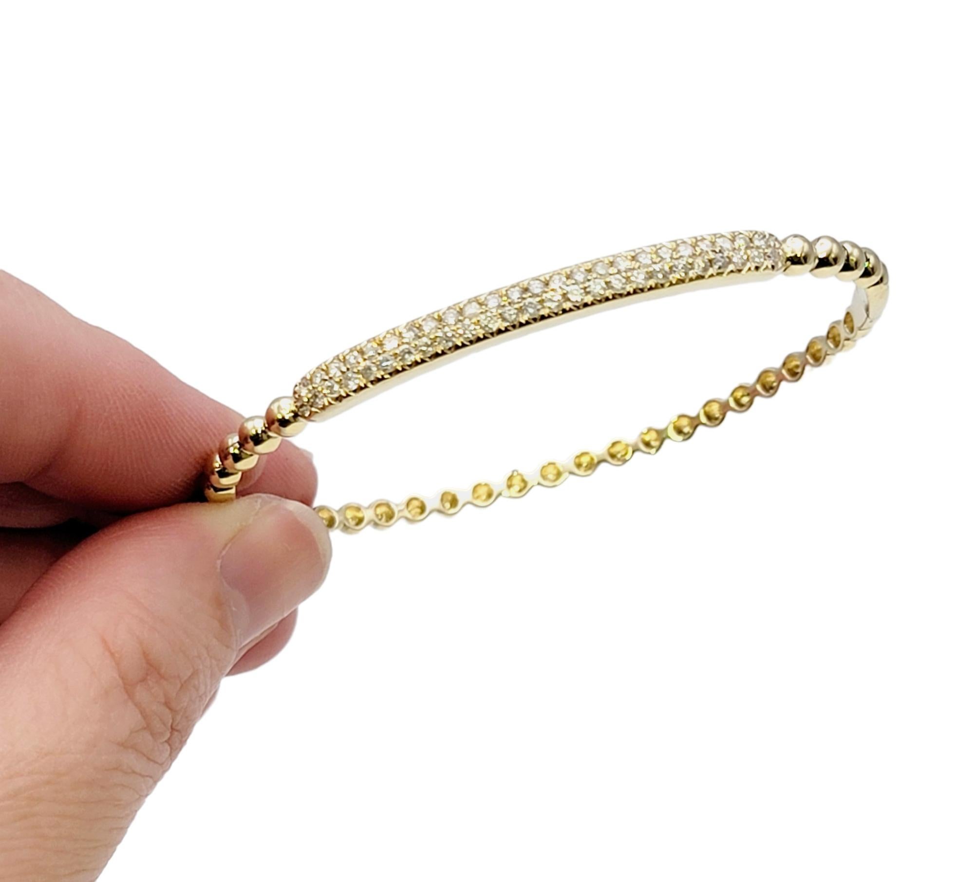 14 Karat Yellow Gold Bubble Style Narrow Stacking Bangle Bracelet with Diamonds For Sale 6