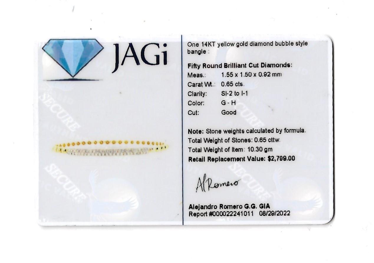 14 Karat Yellow Gold Bubble Style Narrow Stacking Bangle Bracelet with Diamonds For Sale 9