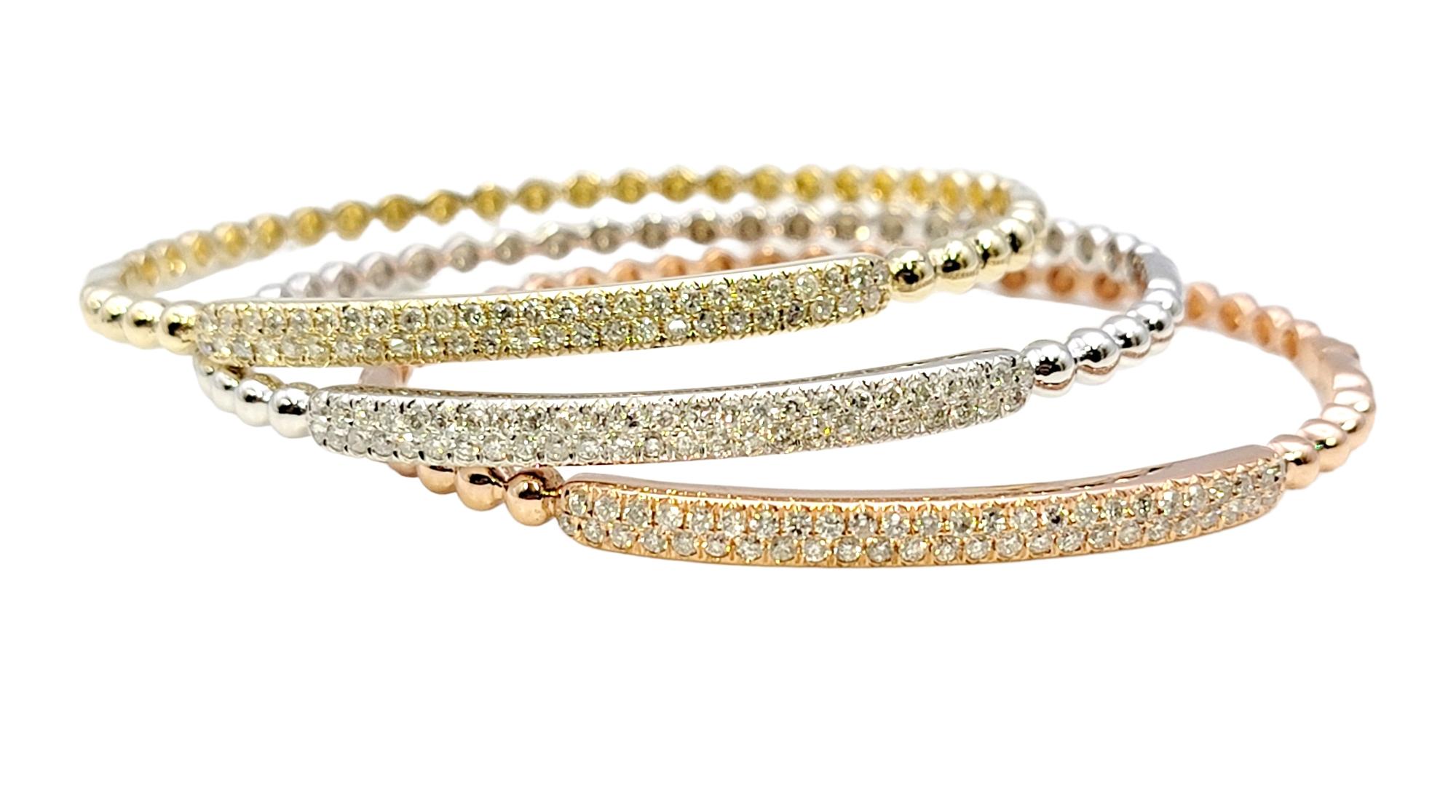 14 Karat Yellow Gold Bubble Style Narrow Stacking Bangle Bracelet with Diamonds For Sale 10