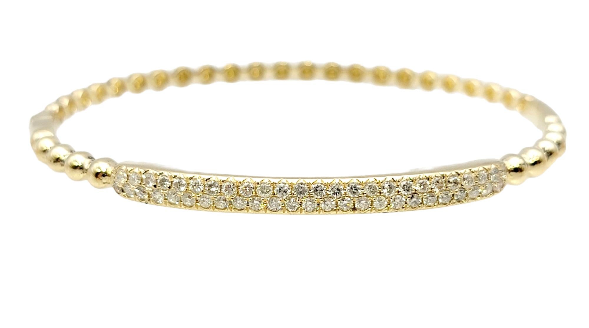 Contemporary 14 Karat Yellow Gold Bubble Style Narrow Stacking Bangle Bracelet with Diamonds For Sale
