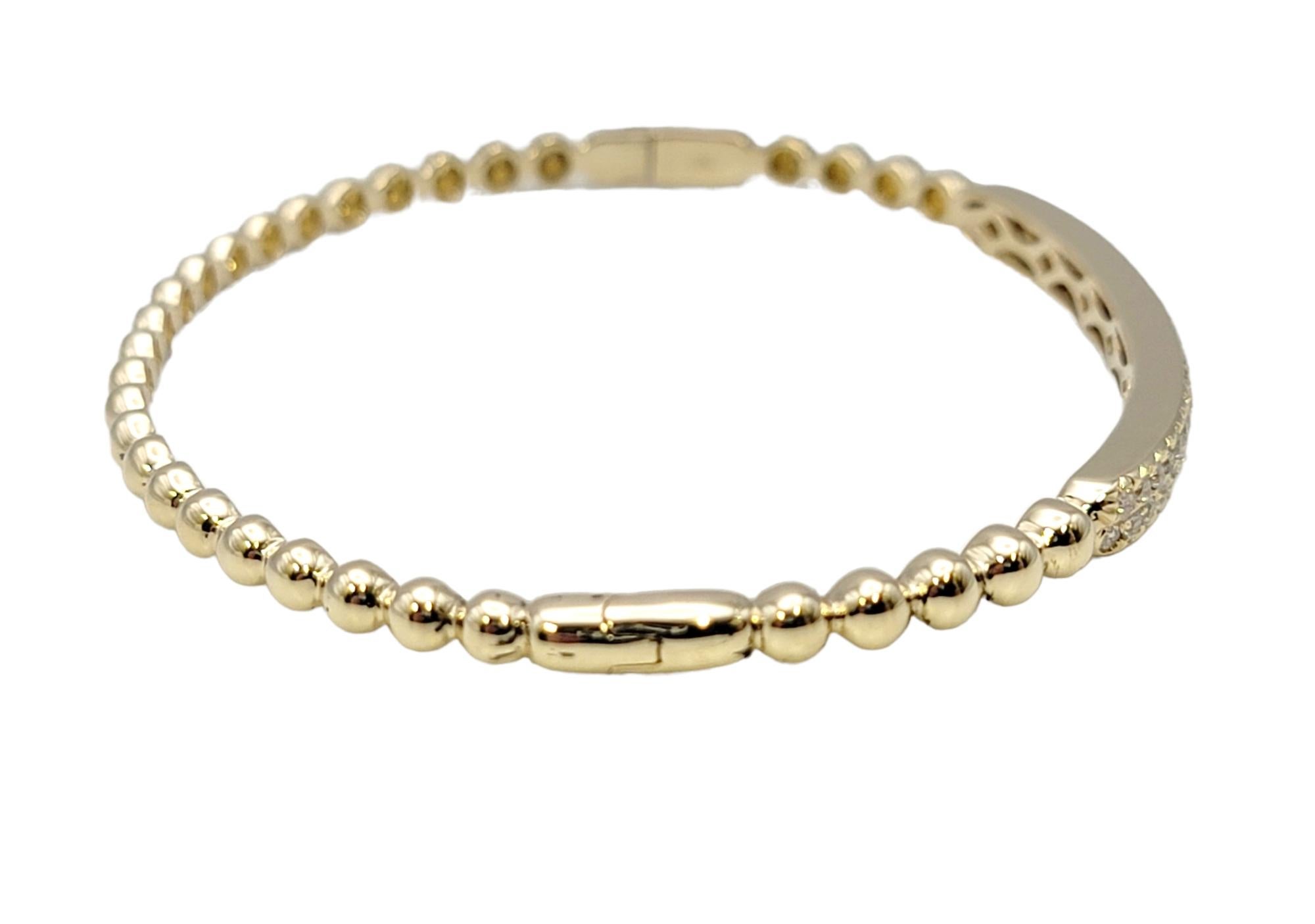 Women's 14 Karat Yellow Gold Bubble Style Narrow Stacking Bangle Bracelet with Diamonds For Sale
