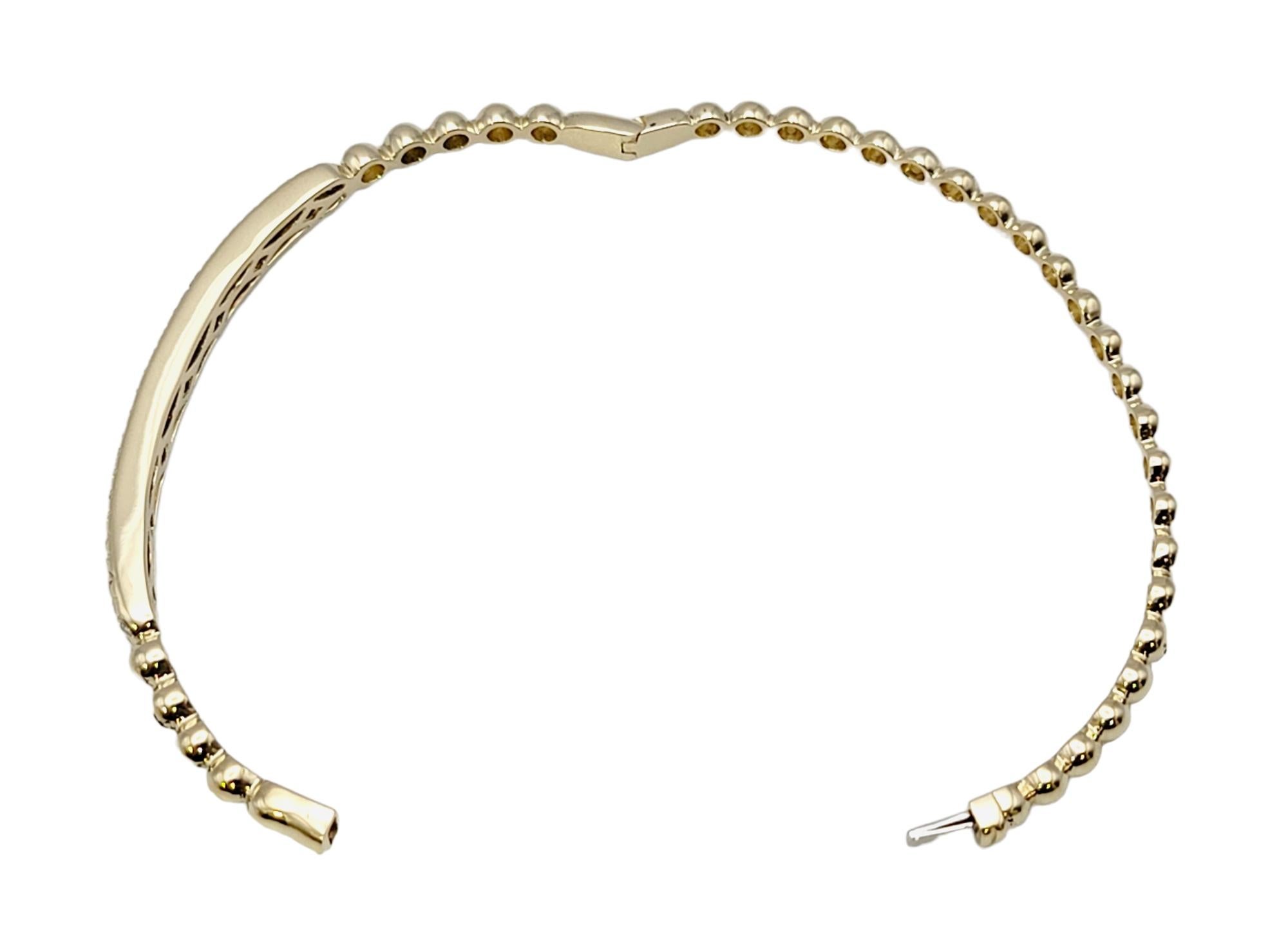 14 Karat Yellow Gold Bubble Style Narrow Stacking Bangle Bracelet with Diamonds For Sale 1