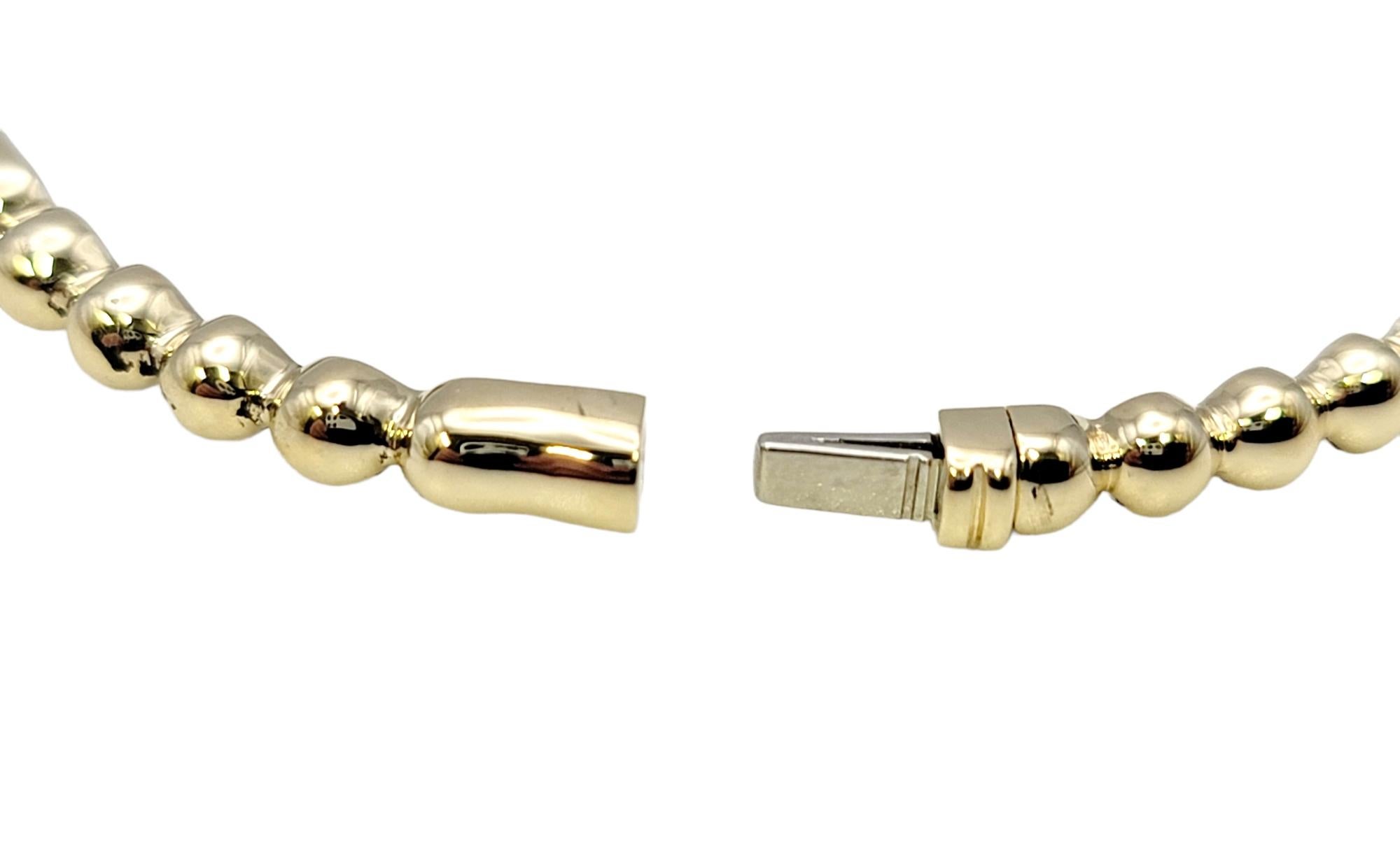 14 Karat Yellow Gold Bubble Style Narrow Stacking Bangle Bracelet with Diamonds For Sale 2