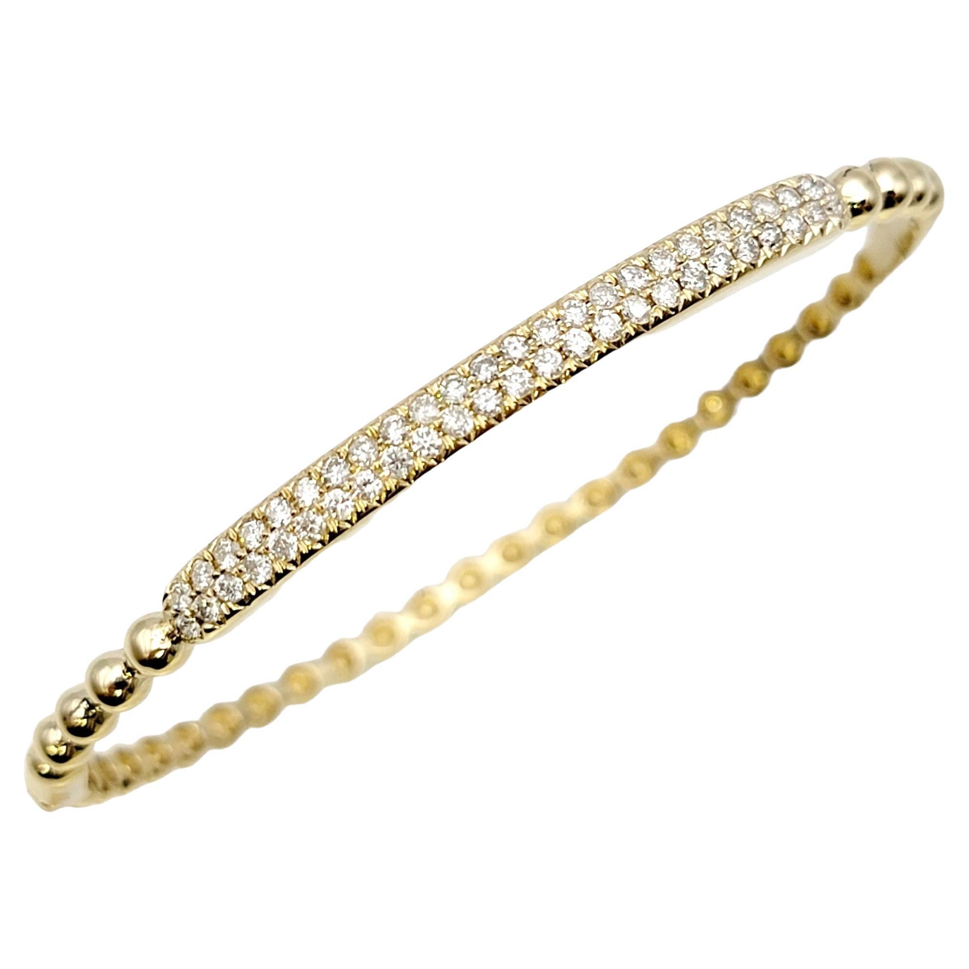 14 Karat Yellow Gold Bubble Style Narrow Stacking Bangle Bracelet with Diamonds For Sale