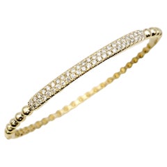 14 Karat Yellow Gold Bubble Style Narrow Stacking Bangle Bracelet with Diamonds