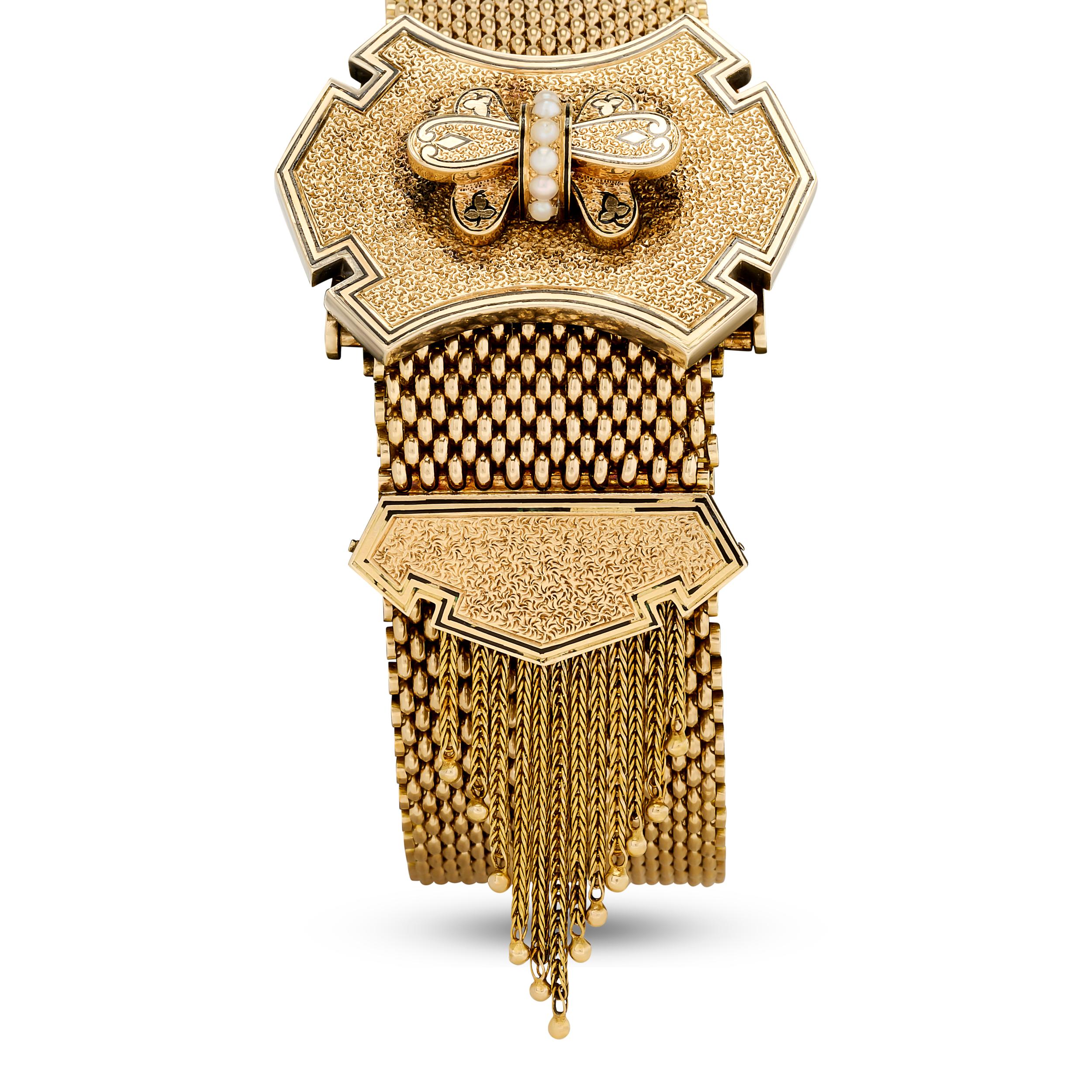 Bracelet réglable en or jaune 14 carats avec boucle, Slide et pompon Pour femmes en vente