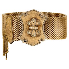 Vintage 14 Karat Yellow Gold Buckle Style Slide with Tassel Adjustable Bracelet