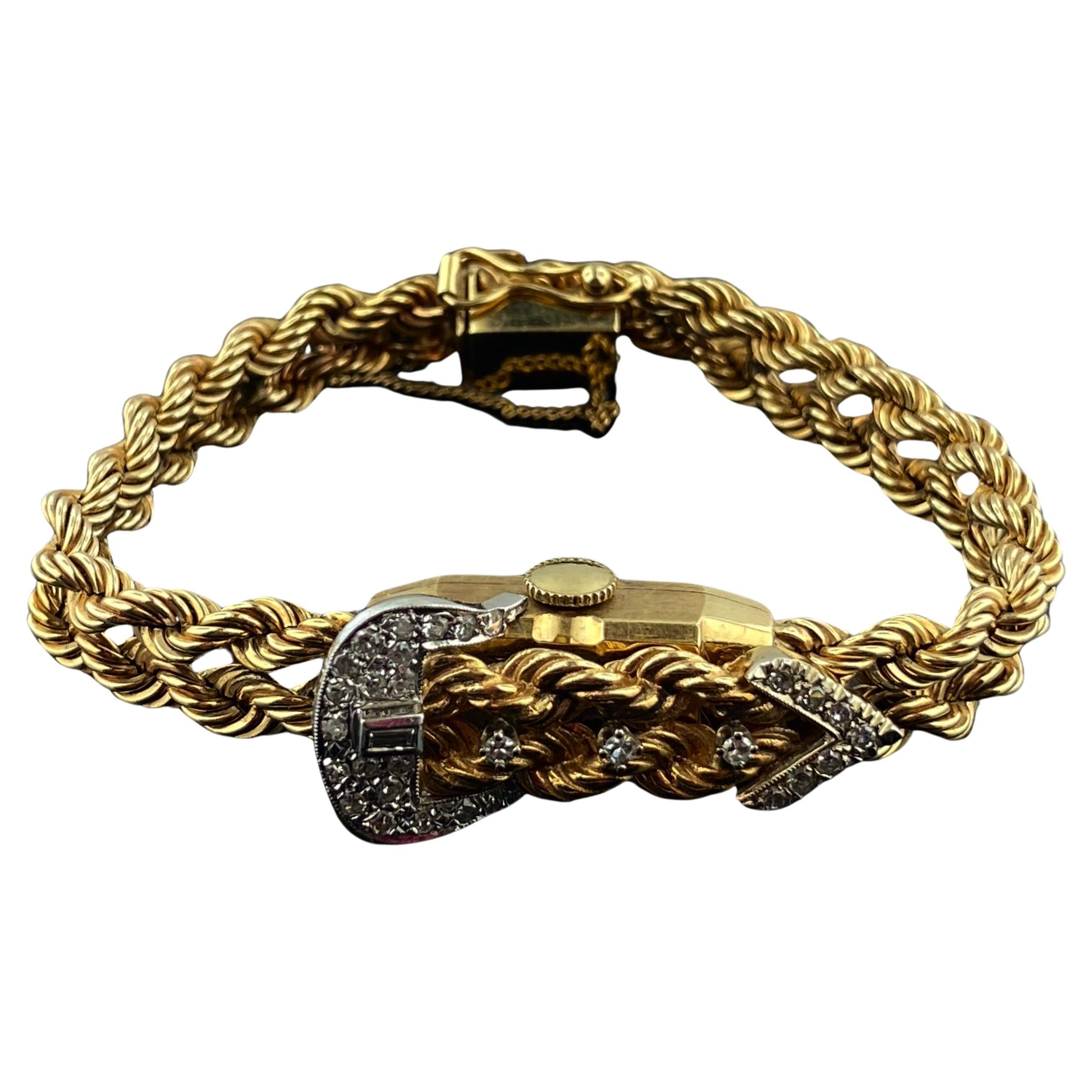 14 Karat Yellow Gold Buckle Watch Bracelet For Sale