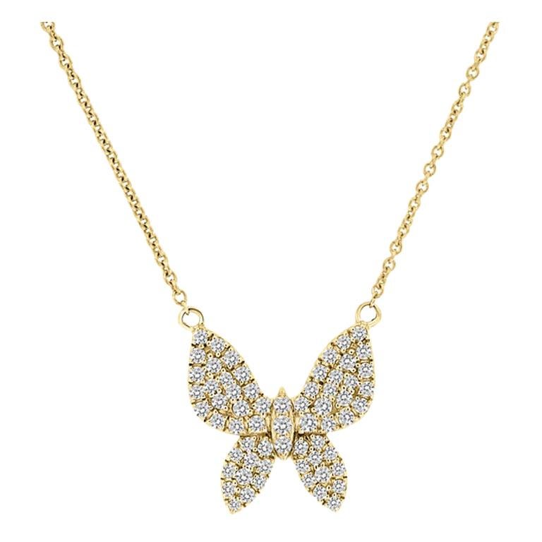 14 Karat Yellow Gold Butterfly Large Diamond Necklace '1/2 Carat' For Sale