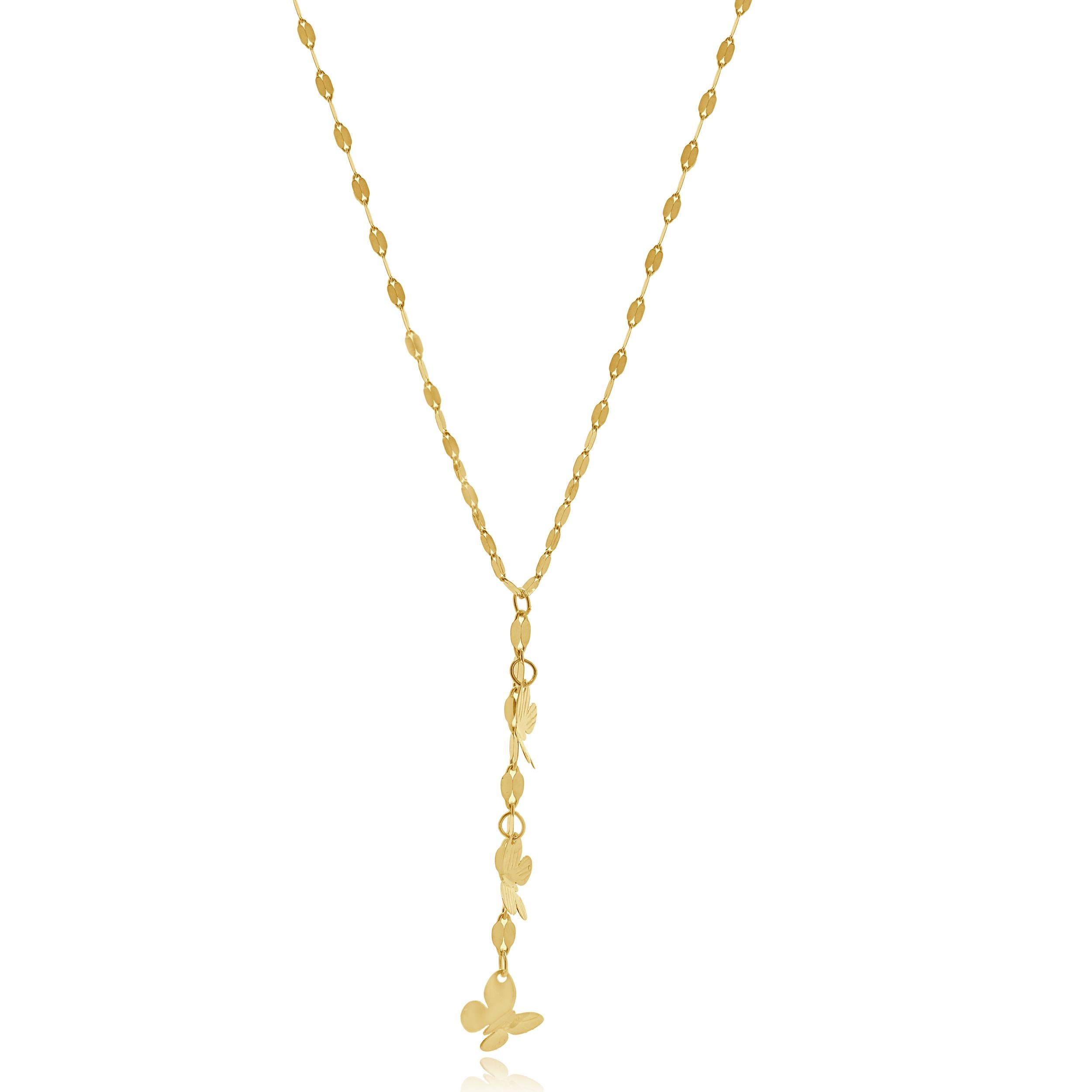 14 Karat Yellow Gold Butterfly Mirror Chain Necklace