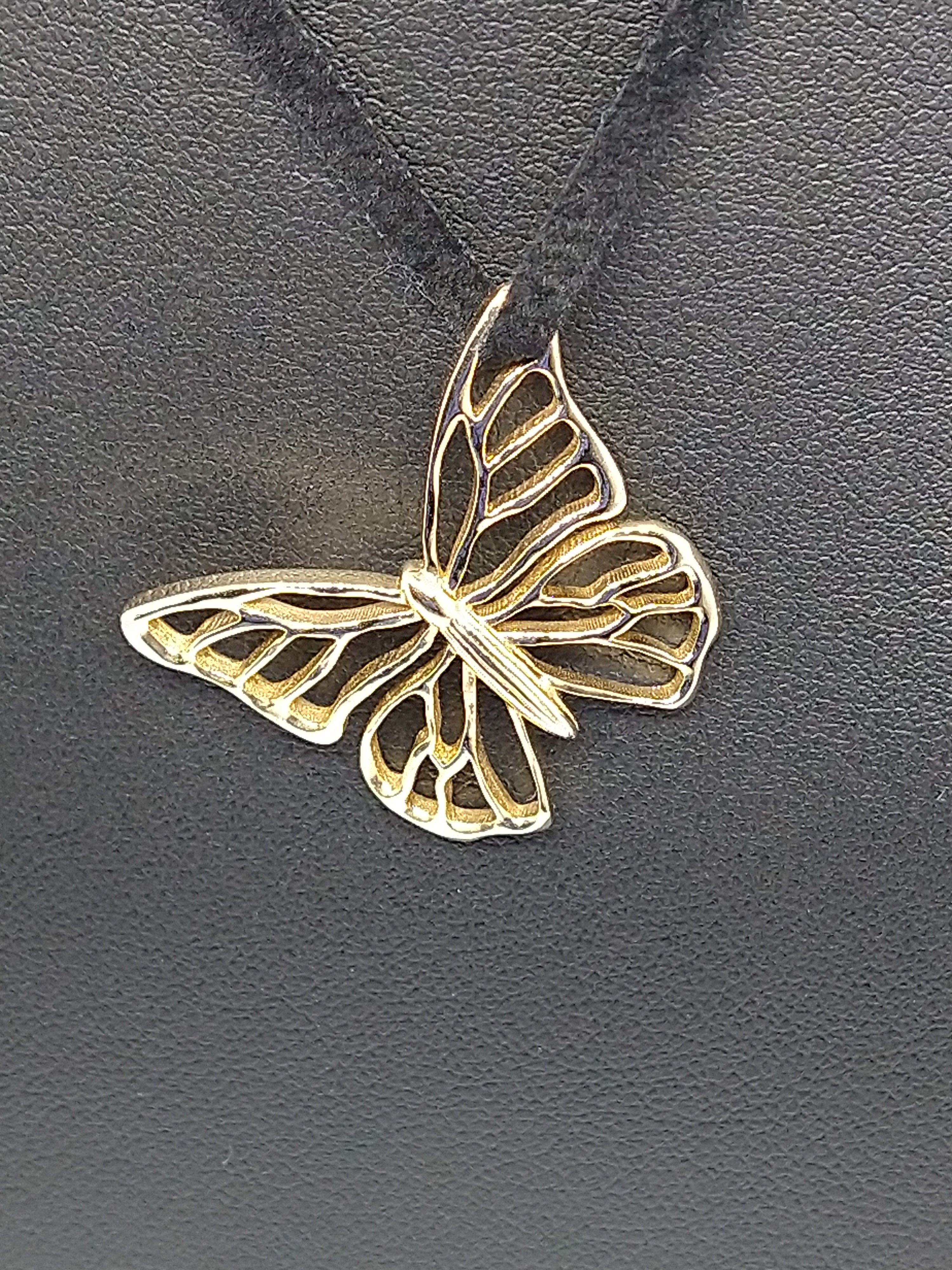14 Karat Yellow Gold Butterfly Necklace on Suede For Sale