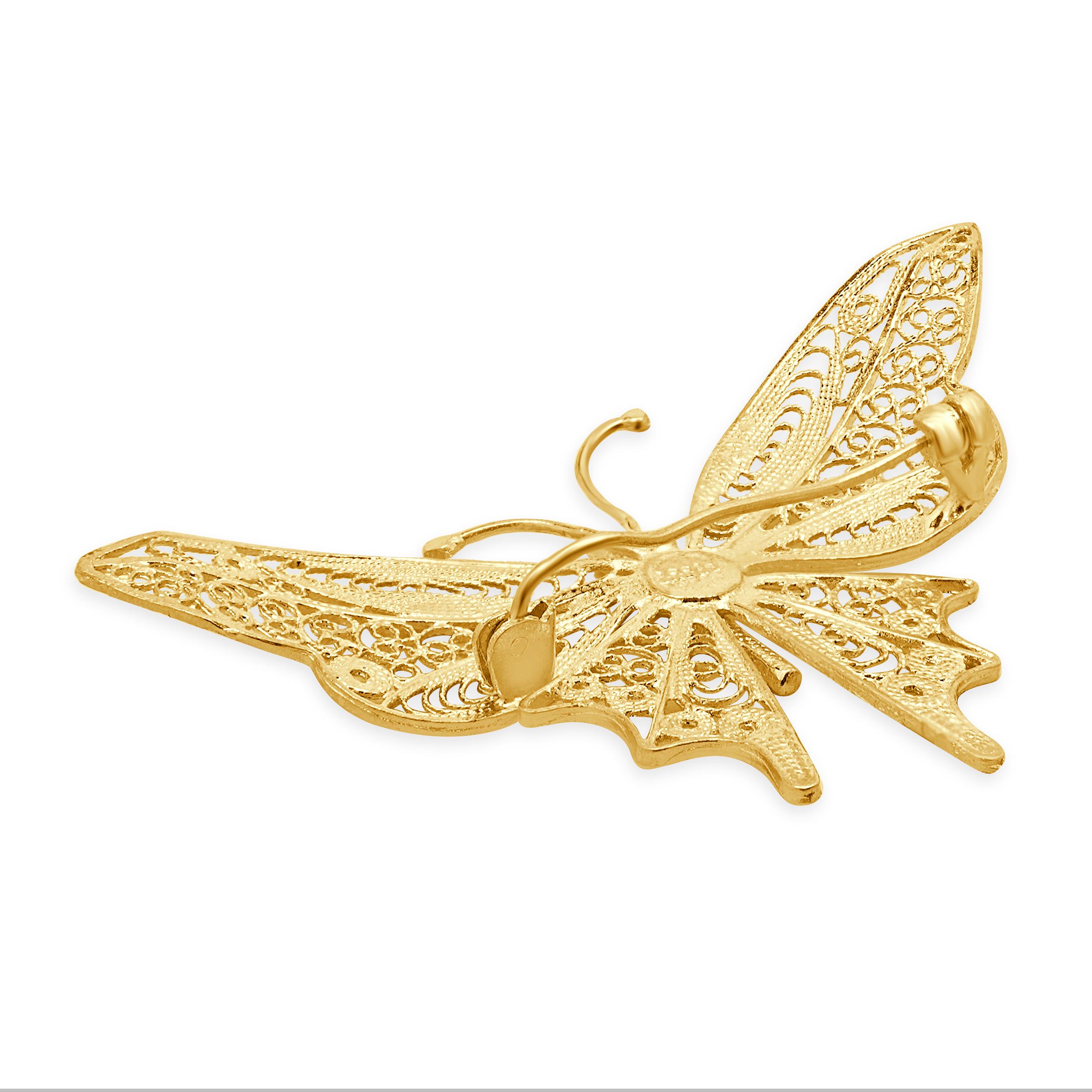 Women's 14 Karat yellow Gold Butterfly Pin For Sale