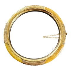 Bracelet en or jaune 14 carats Jadeite de 7.40 mm de couleur caramel