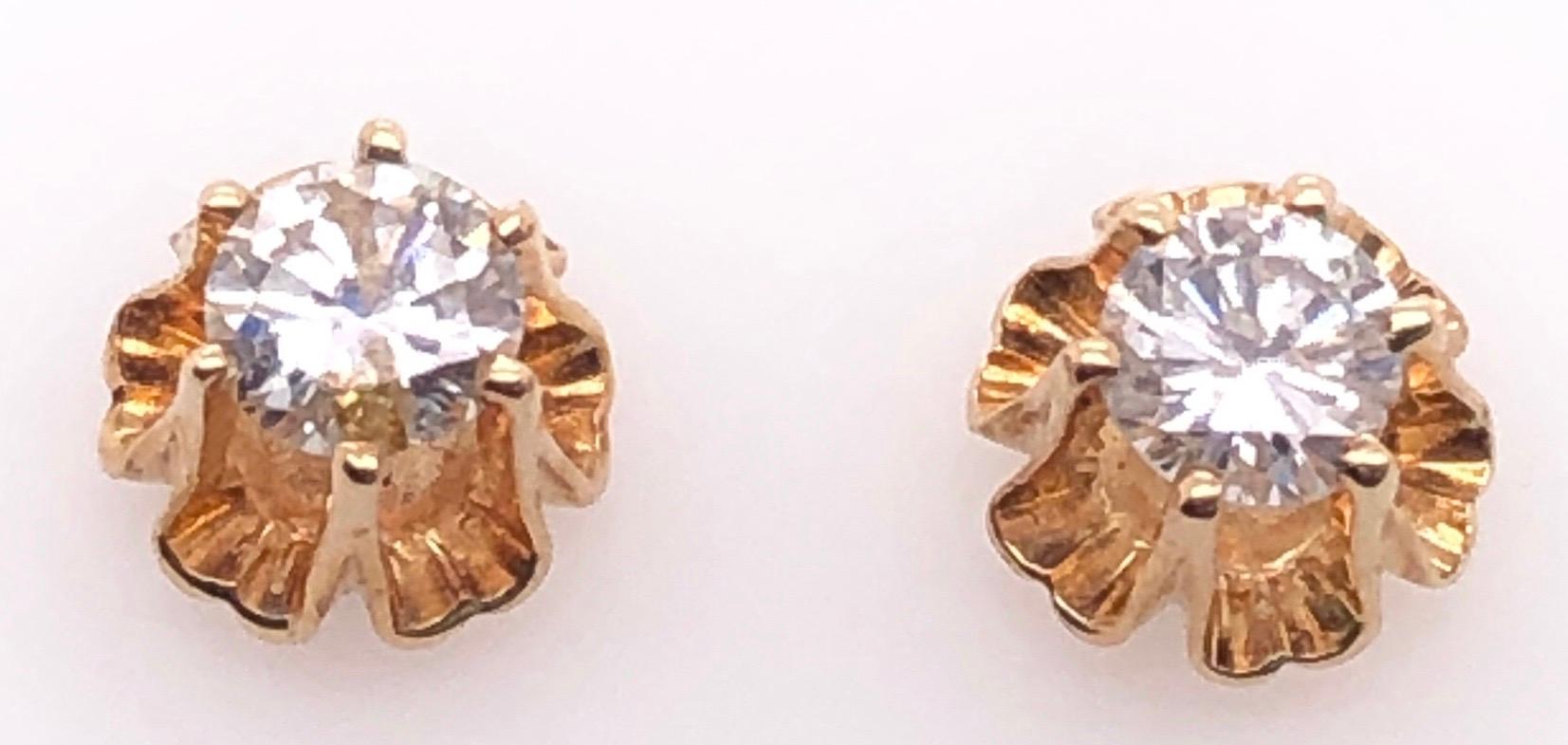 Modern 14 Karat Yellow Gold Button Diamond Earrings For Sale