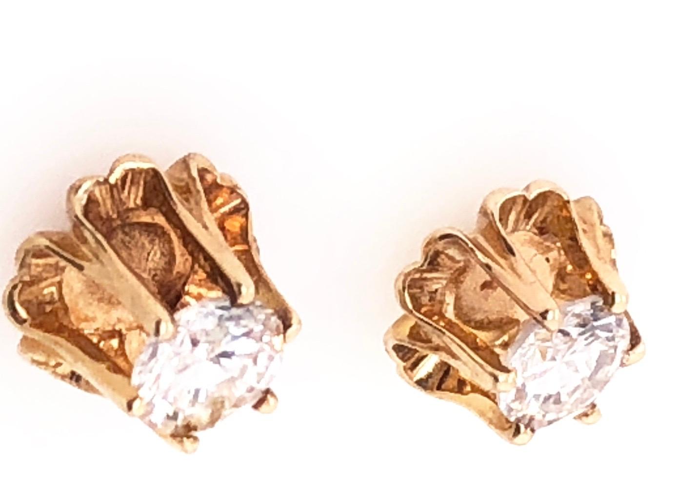 Round Cut 14 Karat Yellow Gold Button Diamond Earrings For Sale