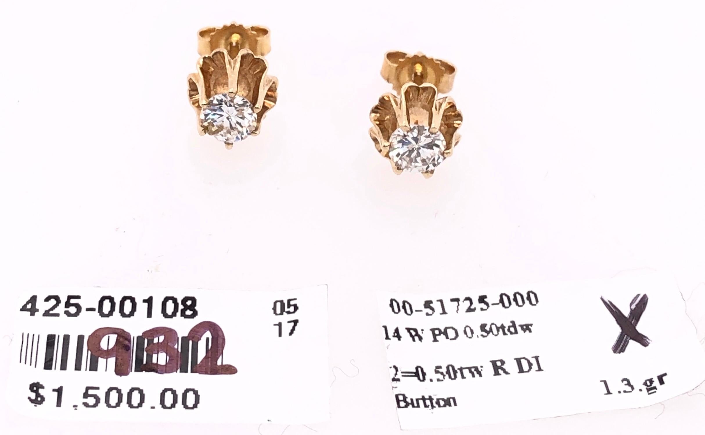 14 Karat Yellow Gold Button Diamond Earrings For Sale 1