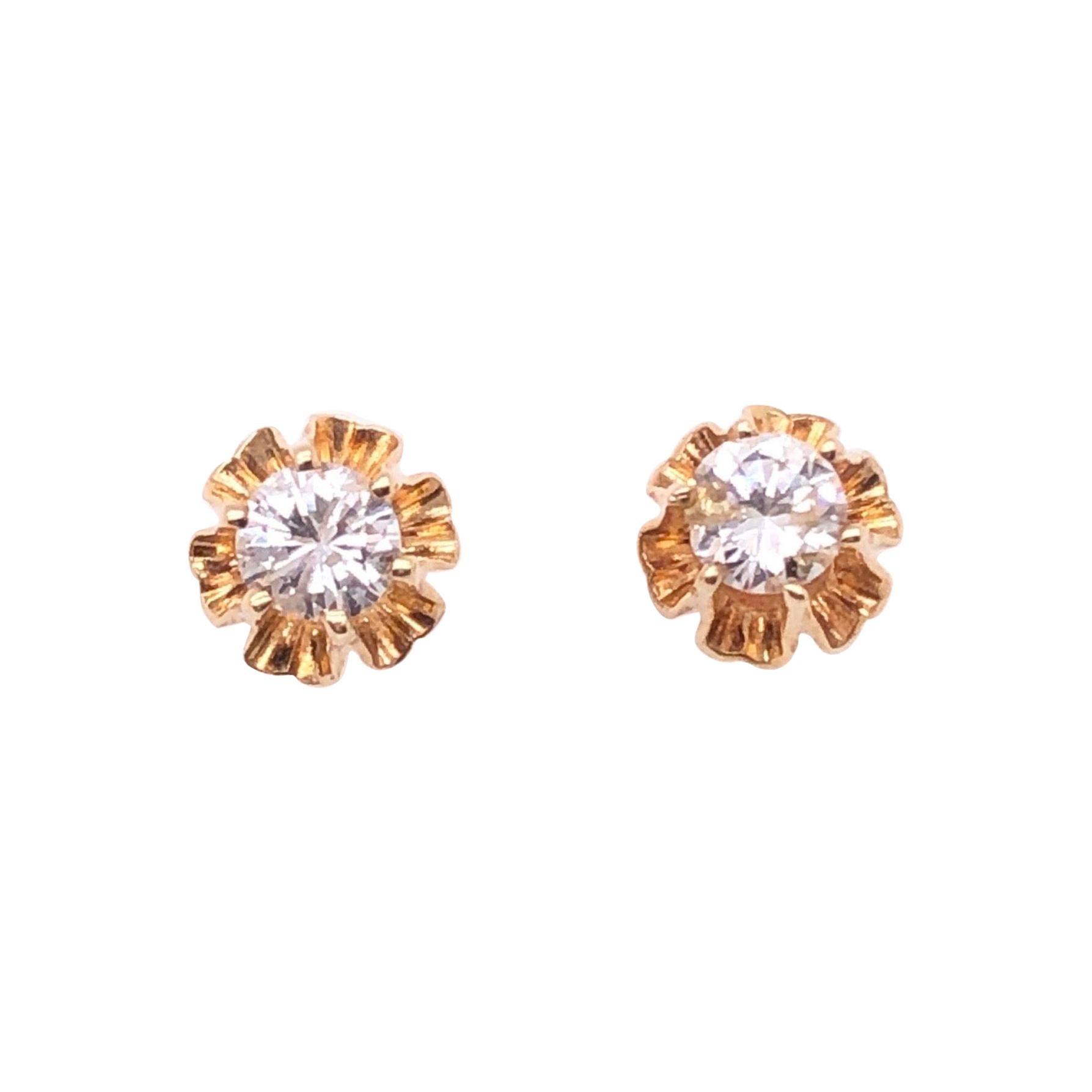 14 Karat Gelbgold Knopf-Diamant-Ohrringe im Angebot