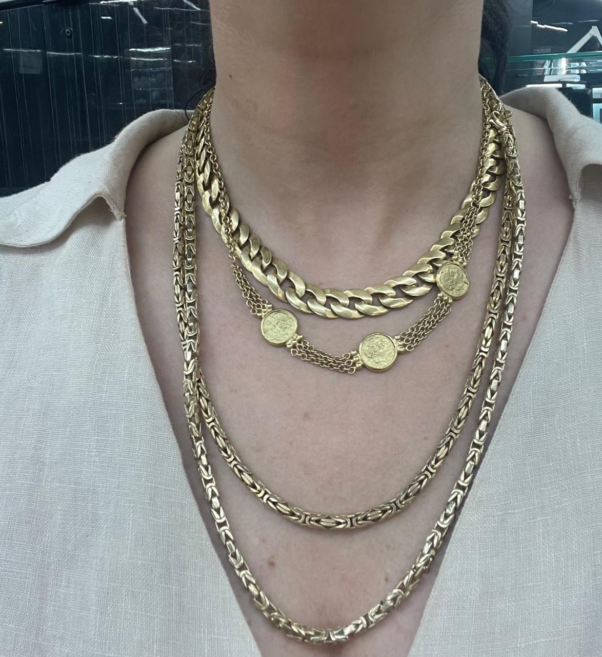 halskette aus 14 Karat Gelbgold mit byzantinischem Gliedermotiv, 31 Gramm schwer, 24 Zoll.
Auch in 22 Zoll und schwerer erhältlich.
DM für weitere Ketten.